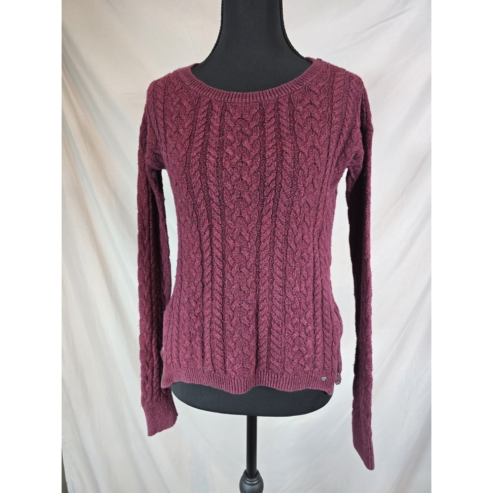 American Eagle Outfitters Burgundy Cable Knit Cardigan Sweater Zippers Size XS